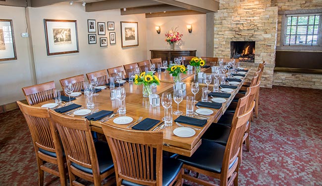 Fireplace room for private parties and group events in Boulder, Colorado